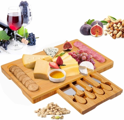ชีสบอร์ดไม้ไผ่พรีเมี่ยมขนาดใหญ่สำหรับเนื้อไวน์ Charcuterie
