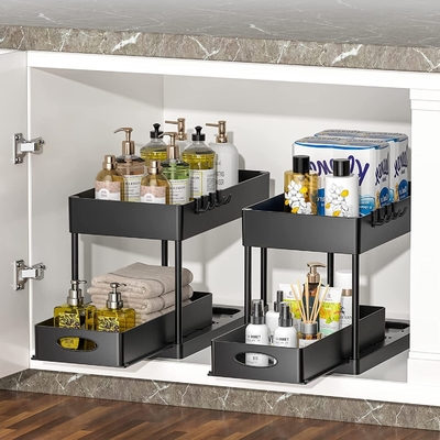 2 Pack Bathroom ชั้นวางของชั้นวางของใต้อ่างล้างจาน 2 Tier