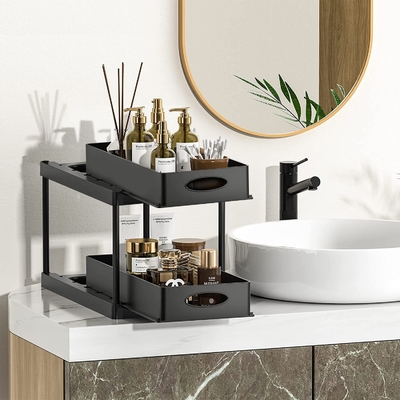 2 Pack Bathroom ชั้นวางของชั้นวางของใต้อ่างล้างจาน 2 Tier