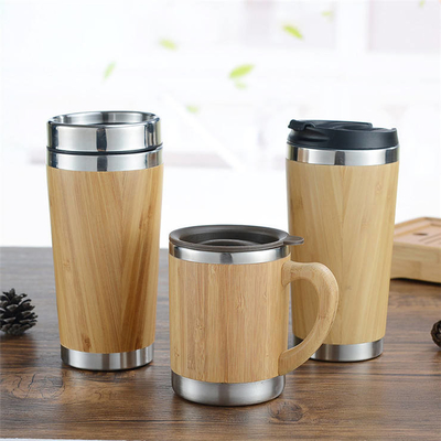 Travel Bpa Free ถ้วยกาแฟไม้ไผ่ขนาด 450 มล. พร้อมฝาสไลด์ล็อค