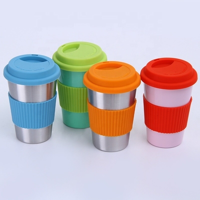 8oz 12oz 16oz กาแฟวางซ้อนกันได้ถ้วยกาแฟสแตนเลสพร้อมฝาปิดซิลิโคน