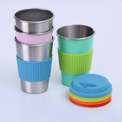 8oz 12oz 16oz กาแฟวางซ้อนกันได้ถ้วยกาแฟสแตนเลสพร้อมฝาปิดซิลิโคน